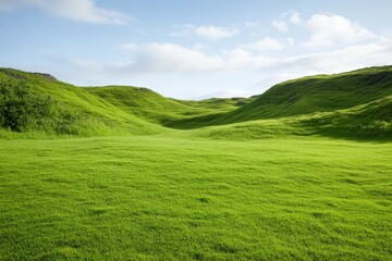 Lush green hills and valleys under a cloudy sky