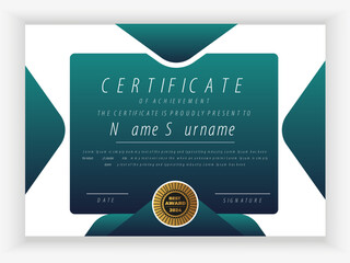 Modern and creative certificate design with dynamic layout, green and golden color variation, and elegant certificate template