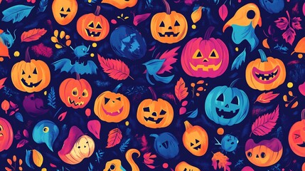 Fototapeta premium Halloween Jack o Lantern Pumpkin Seamless Pattern Design