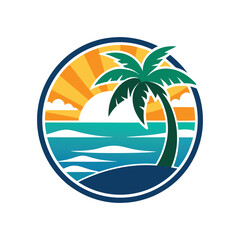 tropical summer beach with palm trees logo