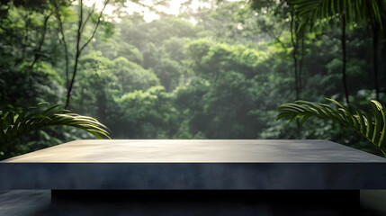 Fototapeta premium Concrete Table in Tropical Jungle Setting