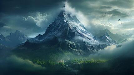 Aerial perspective of a legendary mountain peak