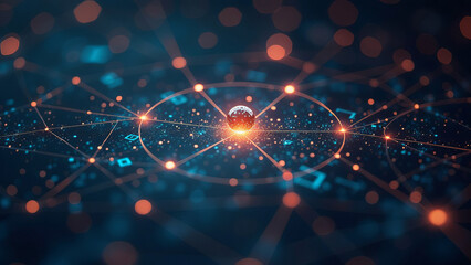 Digital abstract backdrop, network abilities, technological processes, digital storages, science, education.