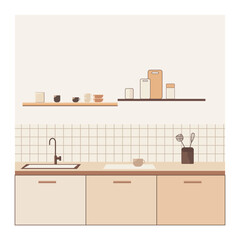 Minimalist Kitchen Illustration with Warm Tones