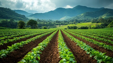 Green Field with Mountain Background