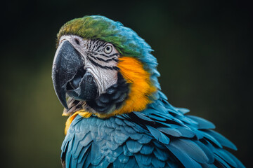 Close-up of a blue-and-yellow macaw (Ara ararauna)