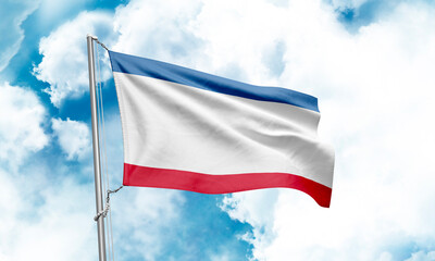 Crimea flag waving on sky background. 3D Rendering