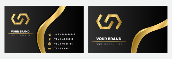 Modern business card template featuring a creative, clean design with a luxury golden gradient on a dark background. Ideal for professional, elegant branding and corporate identity.