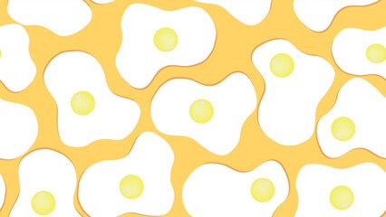 Background with fried eggs with yolk on yellow background, fried eggs seamless pattern wallpaper on yellow background, protein food print, pattern with cartoon fried eggs, breakfast with eggs
