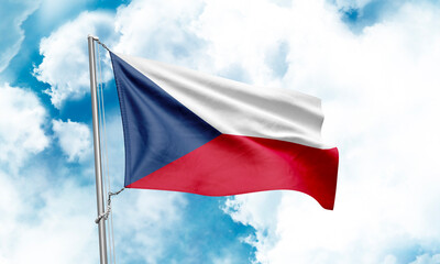 Czech Republic flag waving on sky background. 3D Rendering