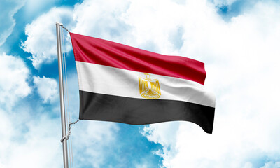 Egypt flag waving on sky background. 3D Rendering