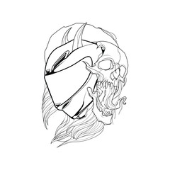 illustration line art and inking with theme motorcycle and helmet riders