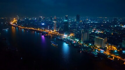 Night Cityscape with River and Lights