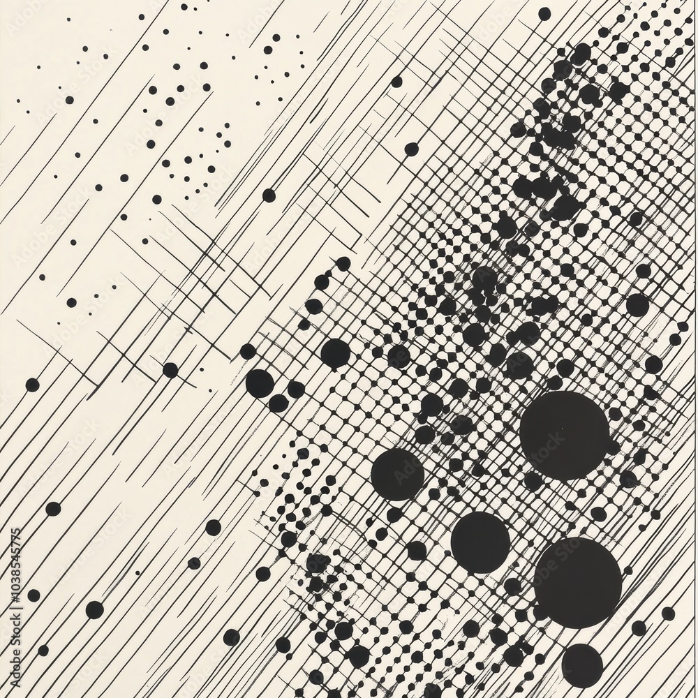 Leinwandbilder A composition features various sizes of circles arranged along a diagonal grid, enhancing the abstract aesthetic of the design. Generative AI