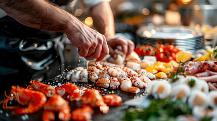 Fresh Seafood Preparation with Variety of Ingredients