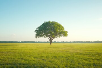 Obraz premium Lone tree in lush green field under blue sky