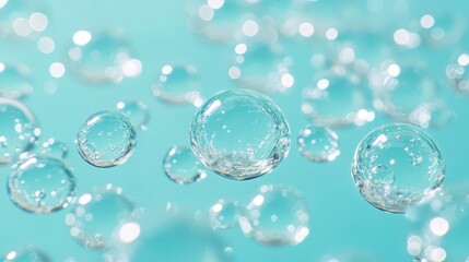 Floating glass spheres in a turquoise background