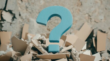 Wooden question mark symbol on broken background