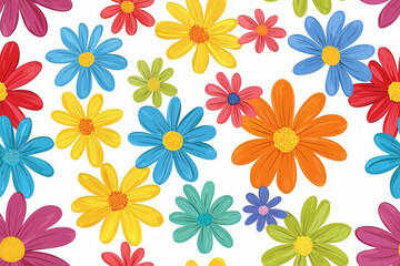 seamless repetitive pattern background of tiny colorful daisies, cheerful arrangement