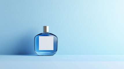 Obraz premium perfume container , bottle with blank label for copy space , on blue background 