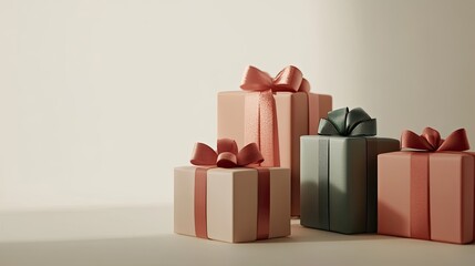 Luxurious multicolored gift boxes with high-quality satin ribbons, creating a premium, celebratory scene against a neutral background.