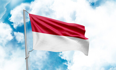 Indonesia flag waving on sky background. 3D Rendering