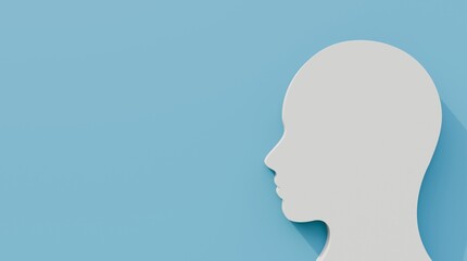 Silhouette of a person in profile 3d illustration on blue background. Head silhouette on blue background. Business or psychology presentation template.