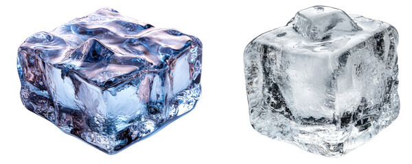 Obraz premium Ice cubes, clear and blue, on white isolate background.,transparent background