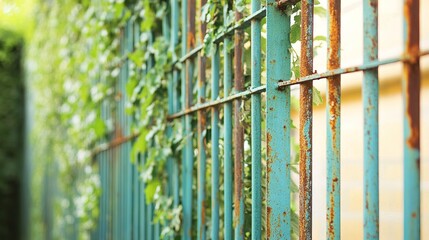 Closed factory gates with rusting metal and faded paint, symbolizing the decline of industry and the passage of time, reflecting a poignant reminder of economic shifts and the human impact of change