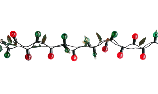Christmas lights on white background or transparent