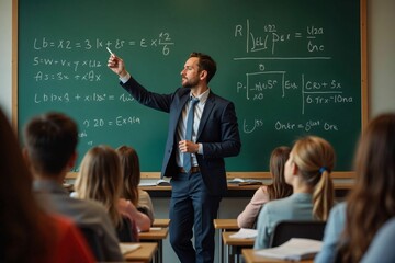 Male Teacher Explaining Math Equations in Classroom
