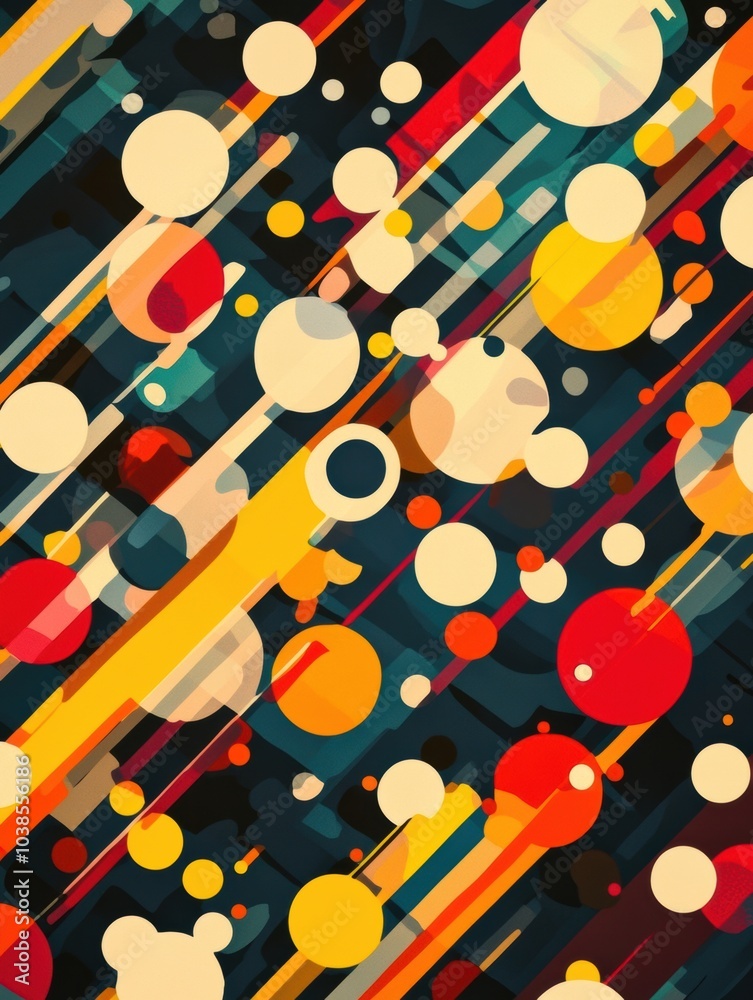 Fototapete An abstract design showcases a diagonal grid filled with large and small circles in bold colors, creating a lively geometric pattern. Generative AI