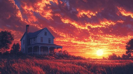 Sunset over Rural Home