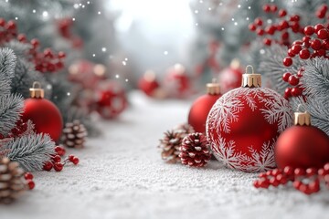 Christmas white background with christmas balls and decoration