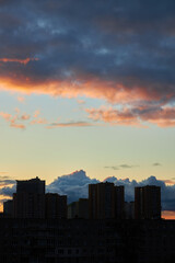 Fiery Sunset Sky Over City Silhouettes