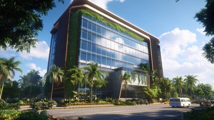 Obraz premium Modern Eco-Friendly Building Surrounded by Tropical Vegetation
