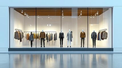 Modern Clothing Storefront Display with Mannequins