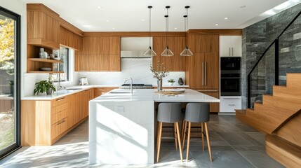 Modern Kitchen with Wood Accents and Clean Lines