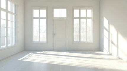 Fototapeta premium Bright and Airy Minimalist Room with Large Windows