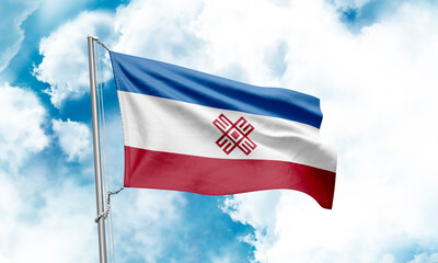 Mari El flag waving on sky background. 3D Rendering