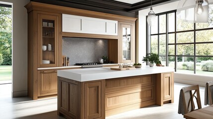 Fototapeta premium Modern Kitchen Design with Wood Accents and Natural Light