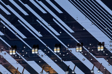 Close-Up of Traces and SMD Components on a Motherboard