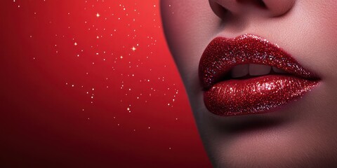 Obraz premium Captivating close-up sparkling red lips against a dazzling background for glamorous beauty inspiration
