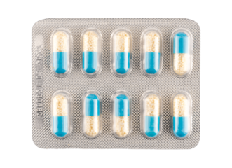 blister pack of red pills isolated on a transparent background