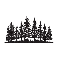 Obraz premium Pine Trees Forest Silhouette on White Background