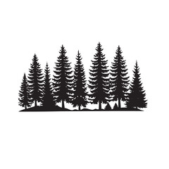 Obraz premium Pine Trees Forest Silhouette on White Background