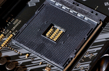 Close-up of an Empty CPU Socket on a Motherboard