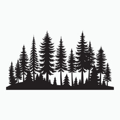 Fototapeta premium Pine Trees Forest Silhouette on White Background