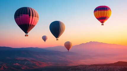 Fototapeta premium Colorful Hot Air Balloons Over Scenic Landscape