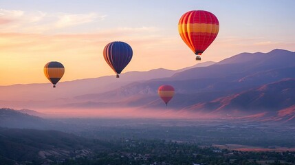 Fototapeta premium Colorful Hot Air Balloons Over Scenic Landscape